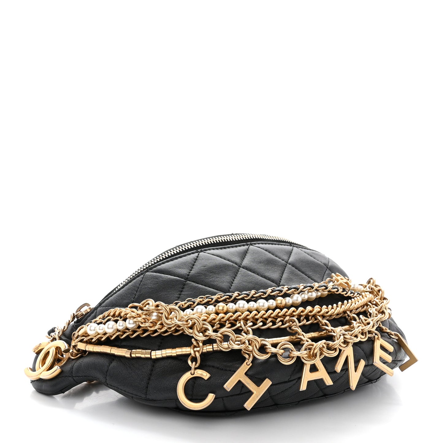 Lambskin Quilted All About Chains Waist Belt Bag Black