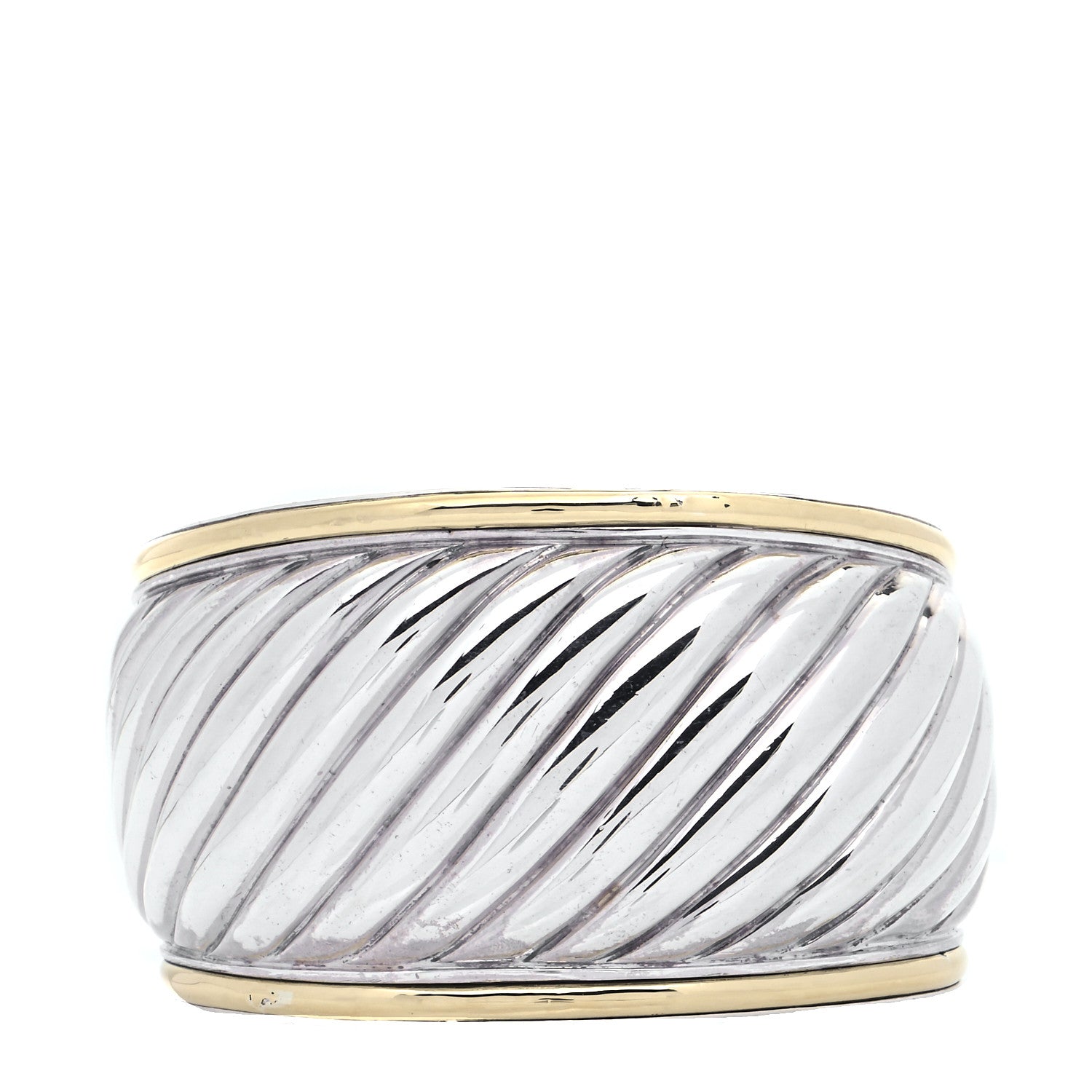 David Yurman Sterling Silver 18K Yellow Gold 41mm Sculpted Cable Cuff Bracelet 1 of 4