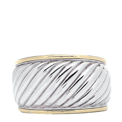 David Yurman Sterling Silver 18K Yellow Gold 41mm Sculpted Cable Cuff Bracelet 1 of 4