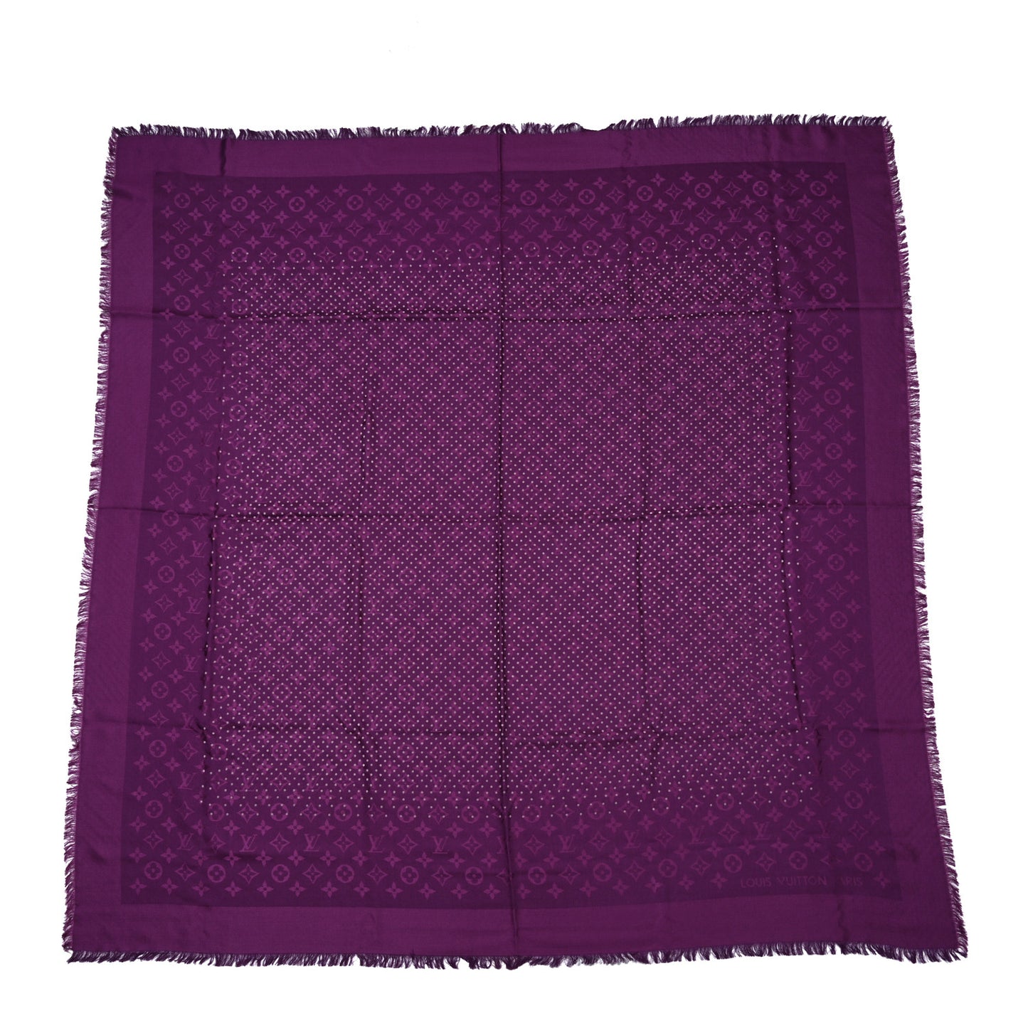 Silk Wool Monogram Polka Dot Shawl Cassis