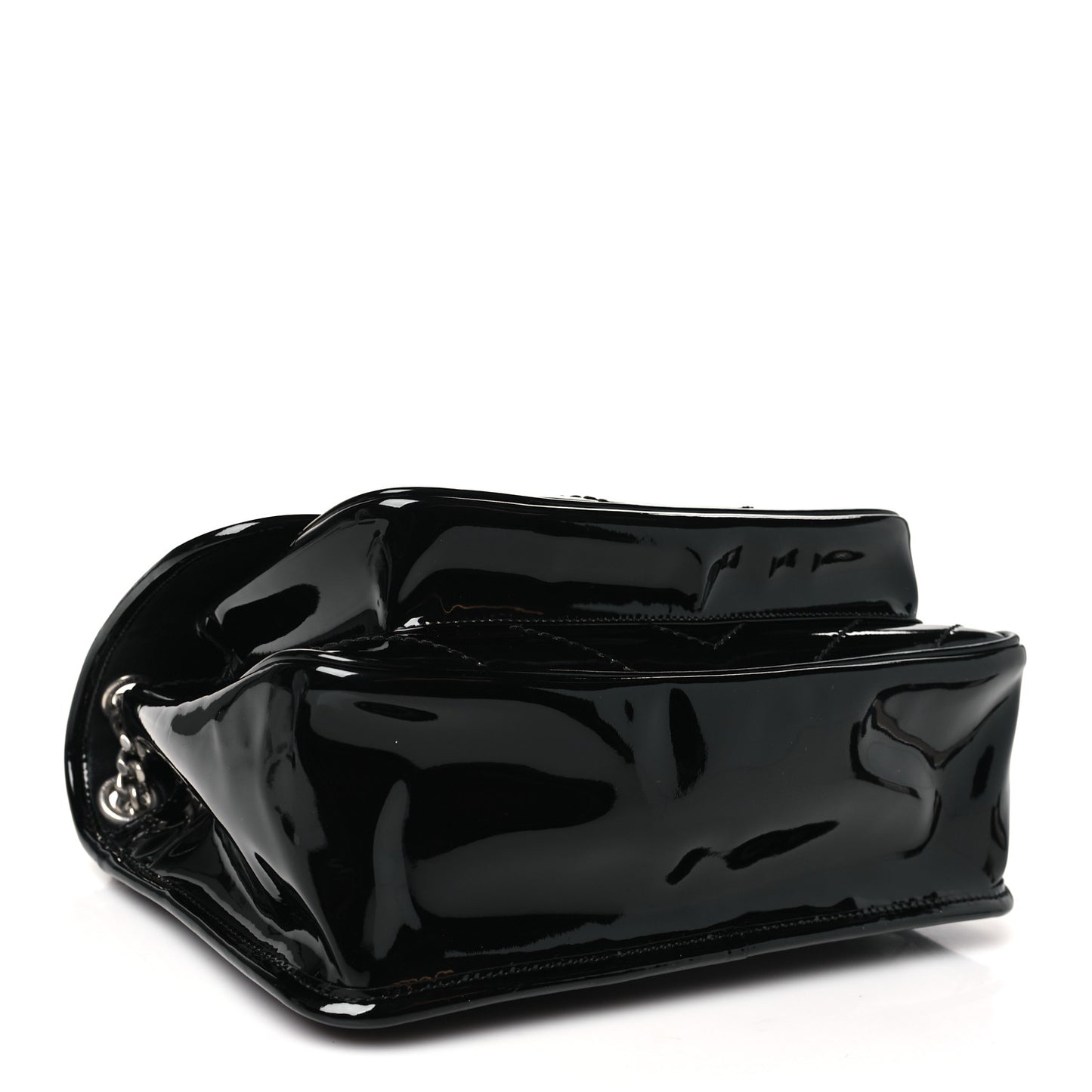 Faux Patent Matelasse Monogram Medium Niki Chain Satchel Black