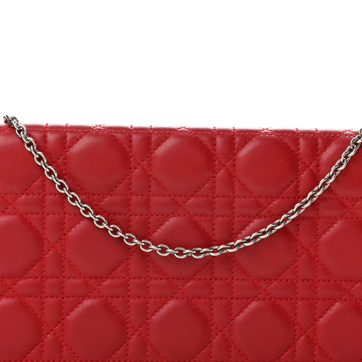Christian Dior Lambskin Cannage Rendezvous Chain Wallet Red 8 of 13