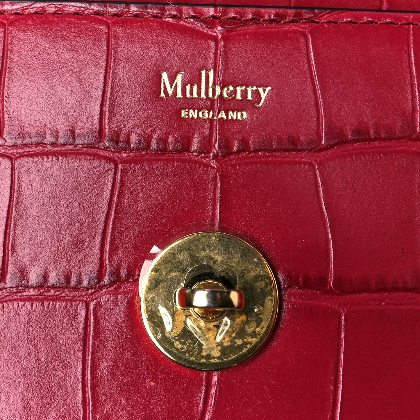 Crocodile Embossed Calfskin Small Red Berry