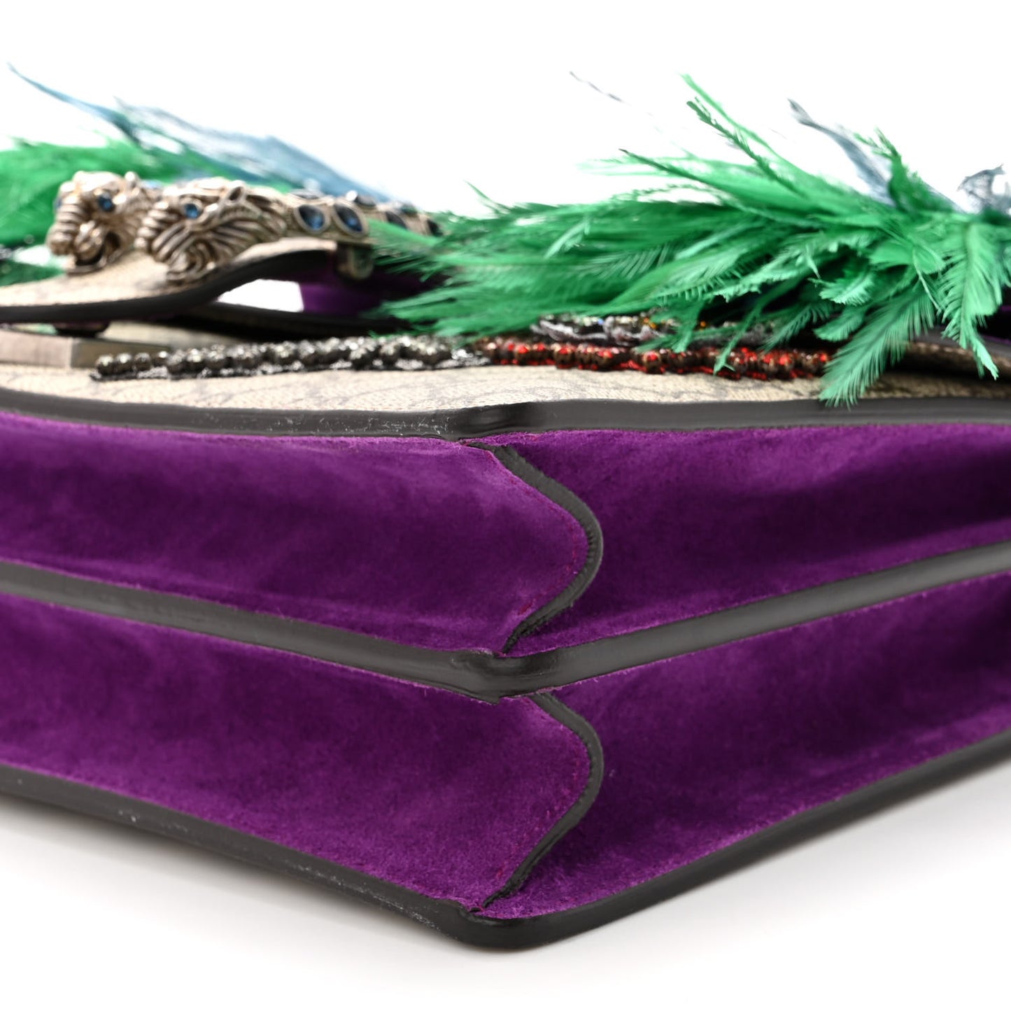 GG Supreme Monogram Feather Embroidered Medium Dionysus Parrot Shoulder Bag Beige Multicolor