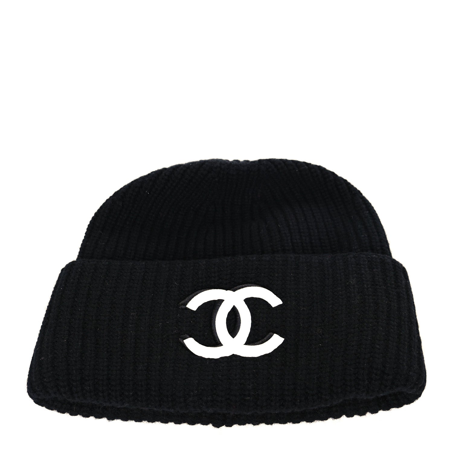 Chanel Wool Cashmere CC Beanie Hat Light Black White 1 of 4