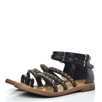 Chanel Lambskin Gladiator Chain Sandals 41 Black Gold 3 of 9