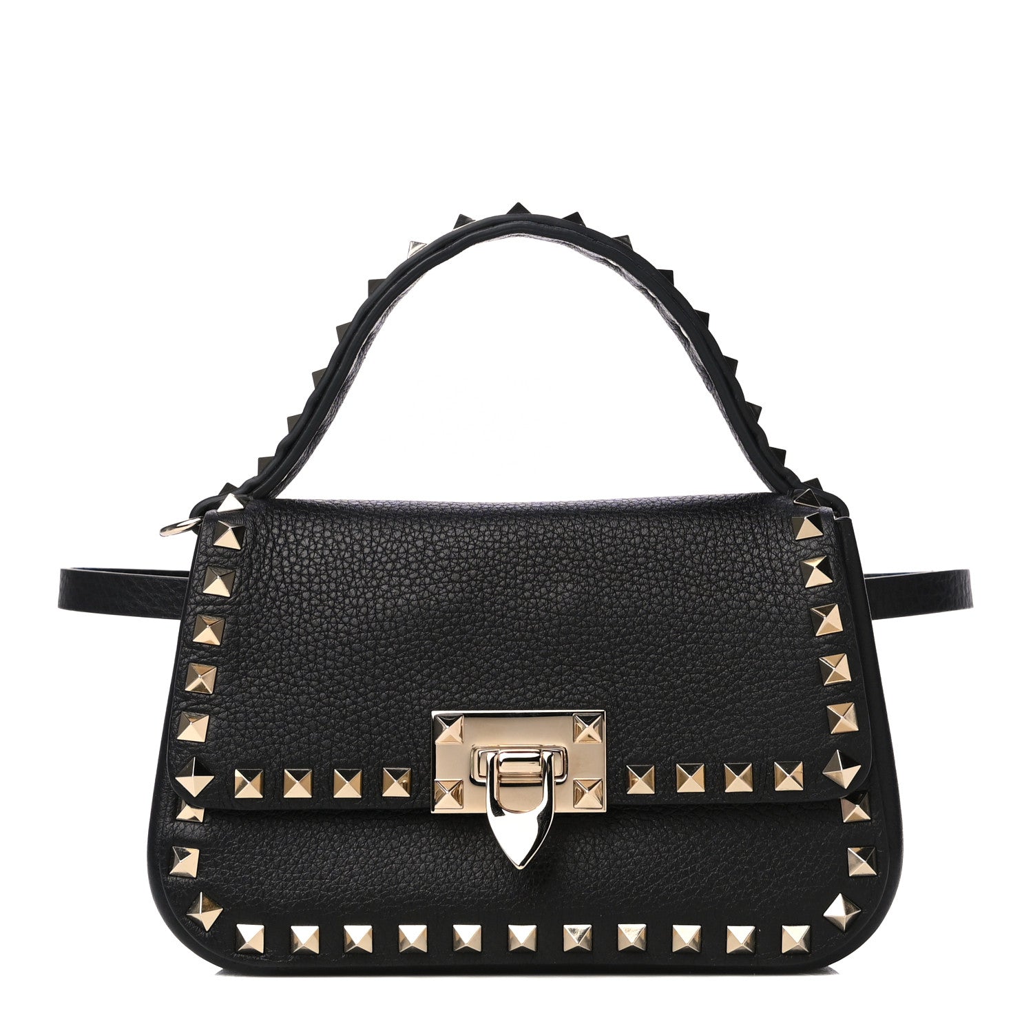 Valentino Garavani Grainy Calfskin Small Rockstud Top Handle Bag Black 3 of 10