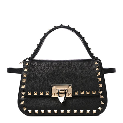 Valentino Garavani Grainy Calfskin Small Rockstud Top Handle Bag Black 3 of 10