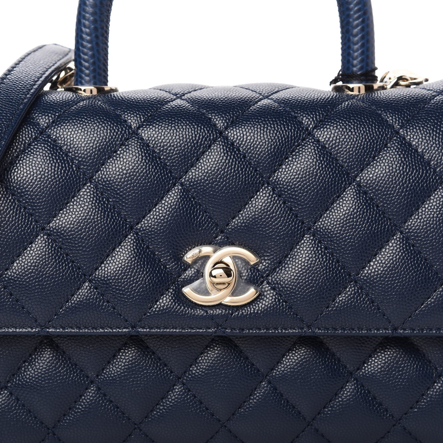 Caviar Quilted Lizard Embossed Mini Coco Handle Flap Navy