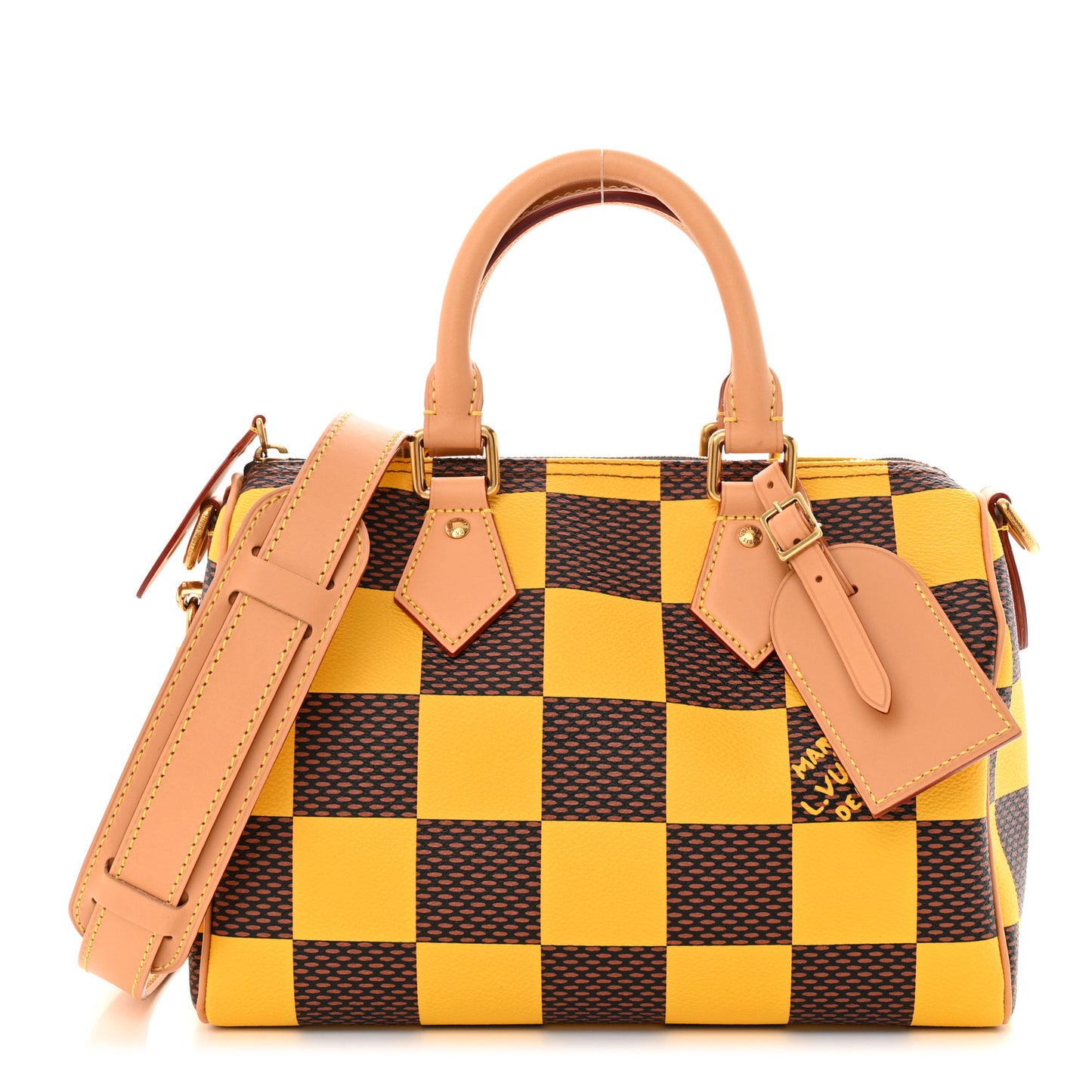 Damier Pop Speedy Bandouliere 25 Jaune Mat