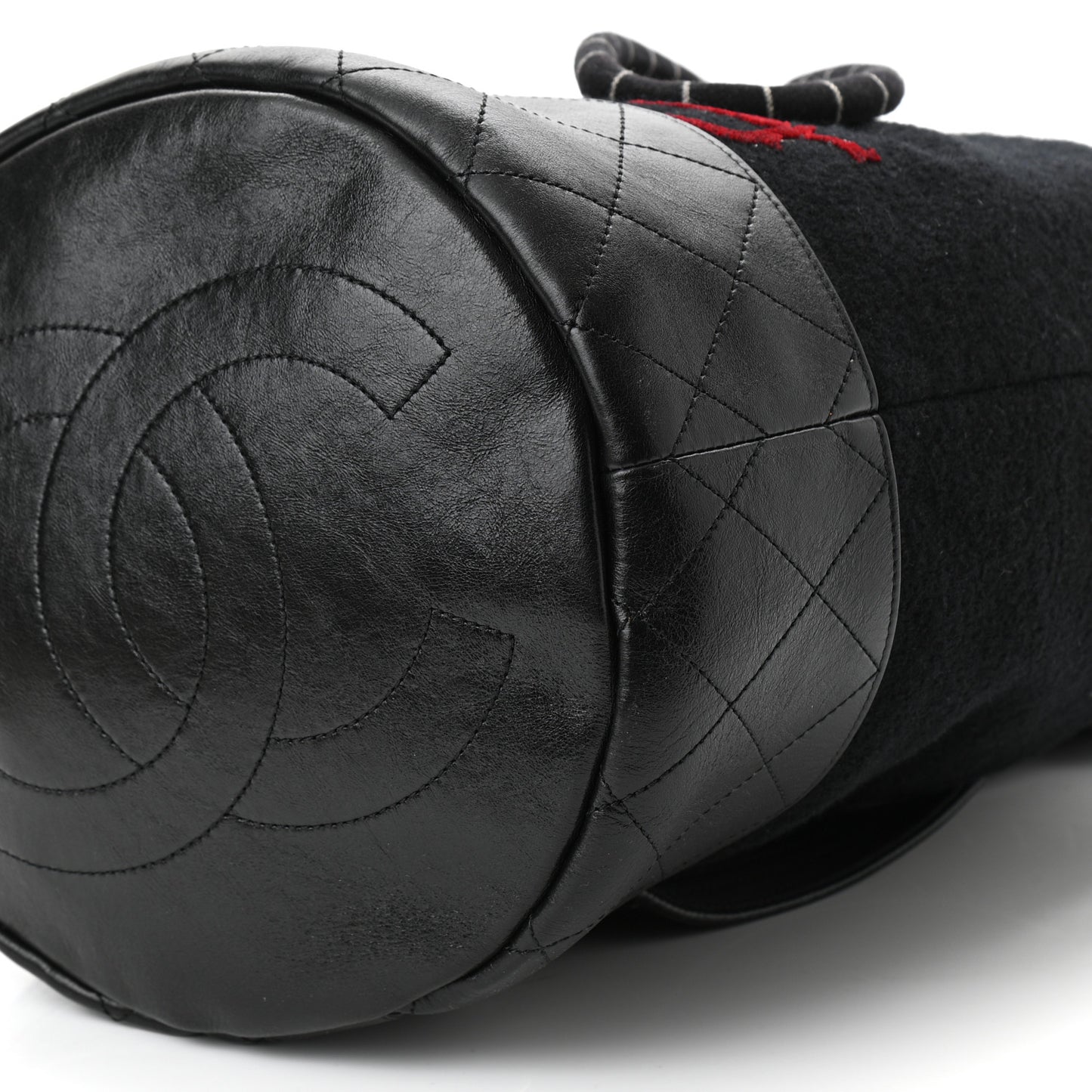 Wool Calfskin Embroidered Paris Hamburg Drawstring Backpack Black