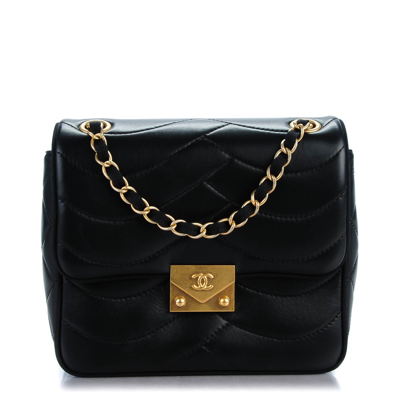 Chanel Lambskin Scallop Quilted Mini Pagoda Square Flap Black 1 of 7