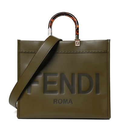 Fendi Vitello King Plexiglass Logo Embossed Medium Fendi Sunshine Shopper Tote Wood 1 of 13