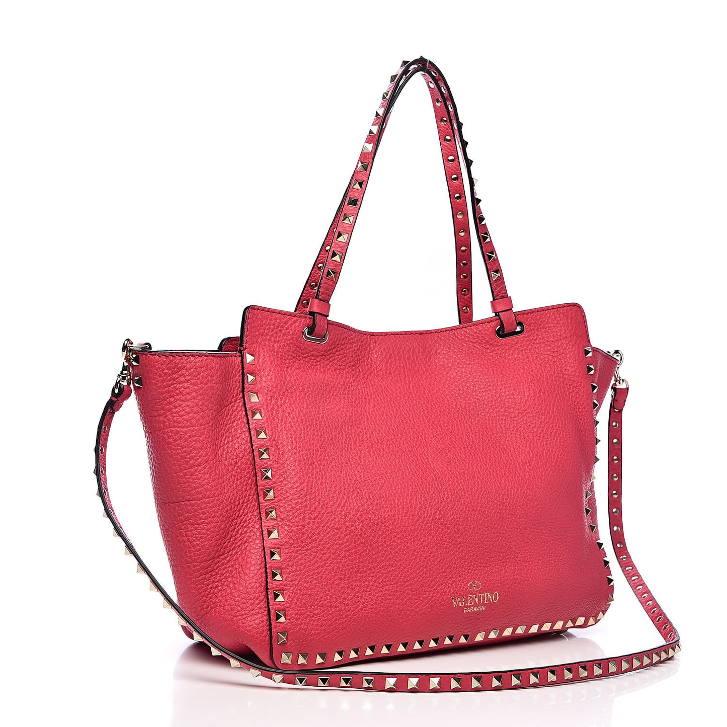 Pebbled Calfskin Medium Rockstud Tote Deep Fuxia