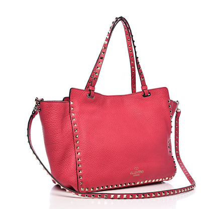 Valentino Garavani Pebbled Calfskin Medium Rockstud Tote Deep Fuxia 3 of 10
