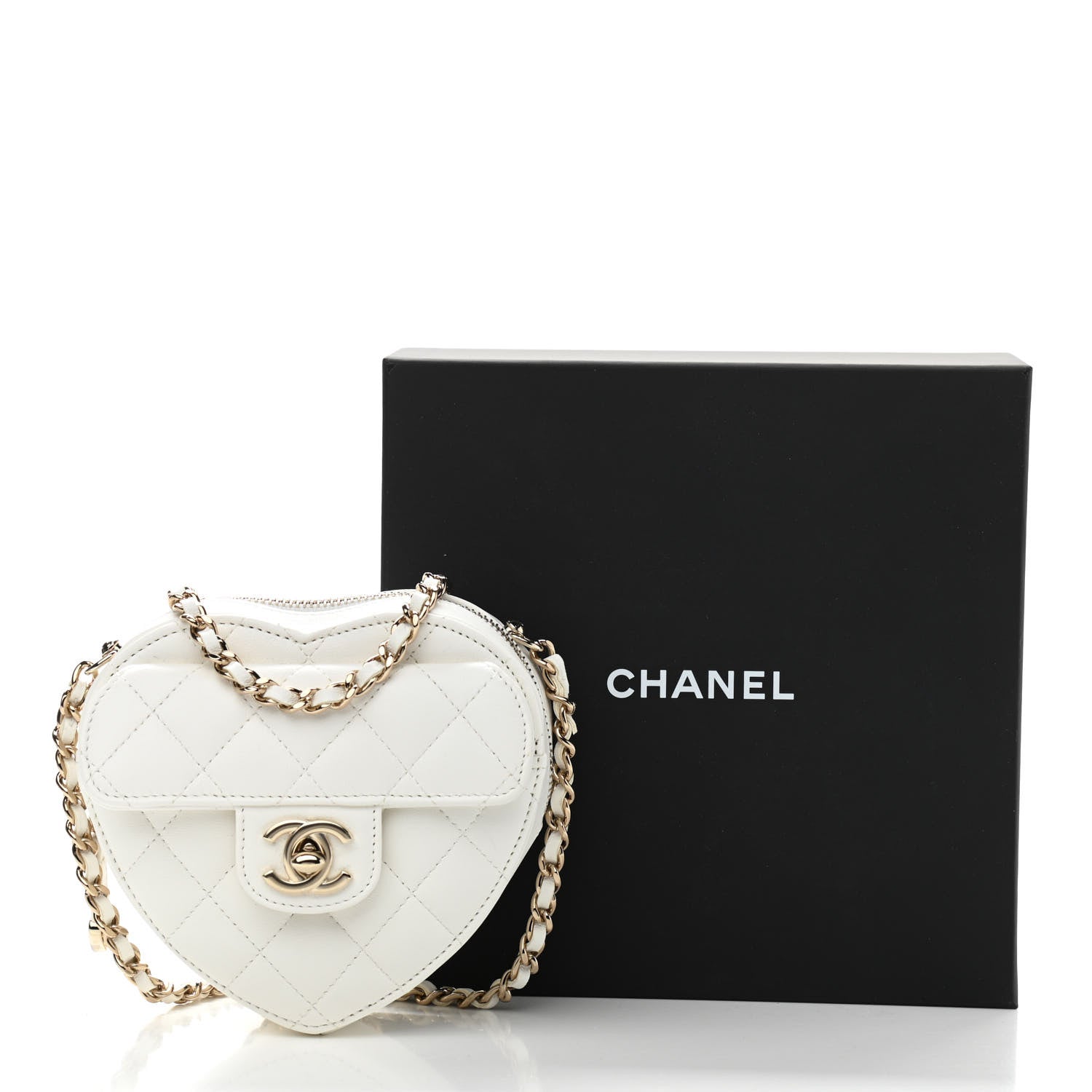 Chanel Lambskin Quilted CC In Love Heart Clutch With Chain White 11 of 11