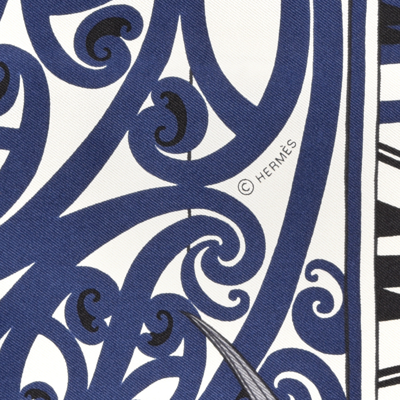 Silk Kawa Ora Scarf 90 Ivory Marine Black