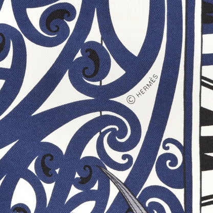 Hermes Silk Kawa Ora Scarf 90 Ivory Marine Black 4 of 6