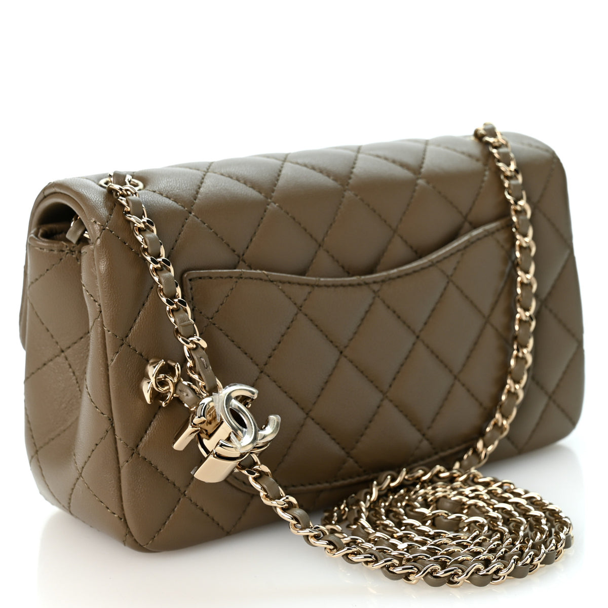 Chanel Lambskin Quilted Mini Rectangular CC Slide Flap Dark Khaki 3 of 11