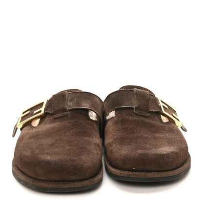 Fendi Suede Shearling Fendi Feel Buckled Clogs 36 Mogano Latte 2 of 9