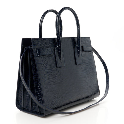 Saint Laurent Calfskin Crocodile Embossed Small Sac De Jour Dark Notte 4 of 13