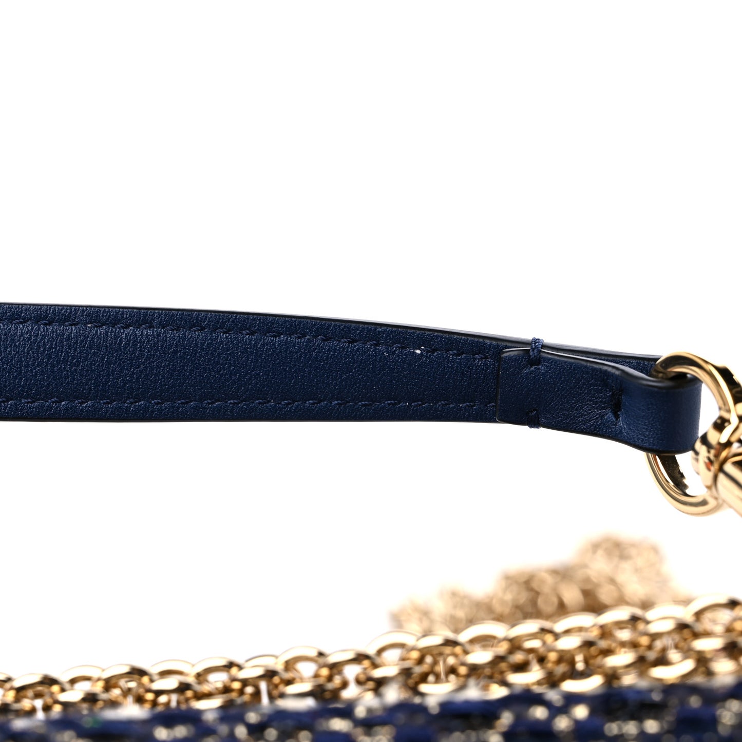 Tweed Calfskin Vlogo Small Loco Shoulder Bag Navy Ivory Gold