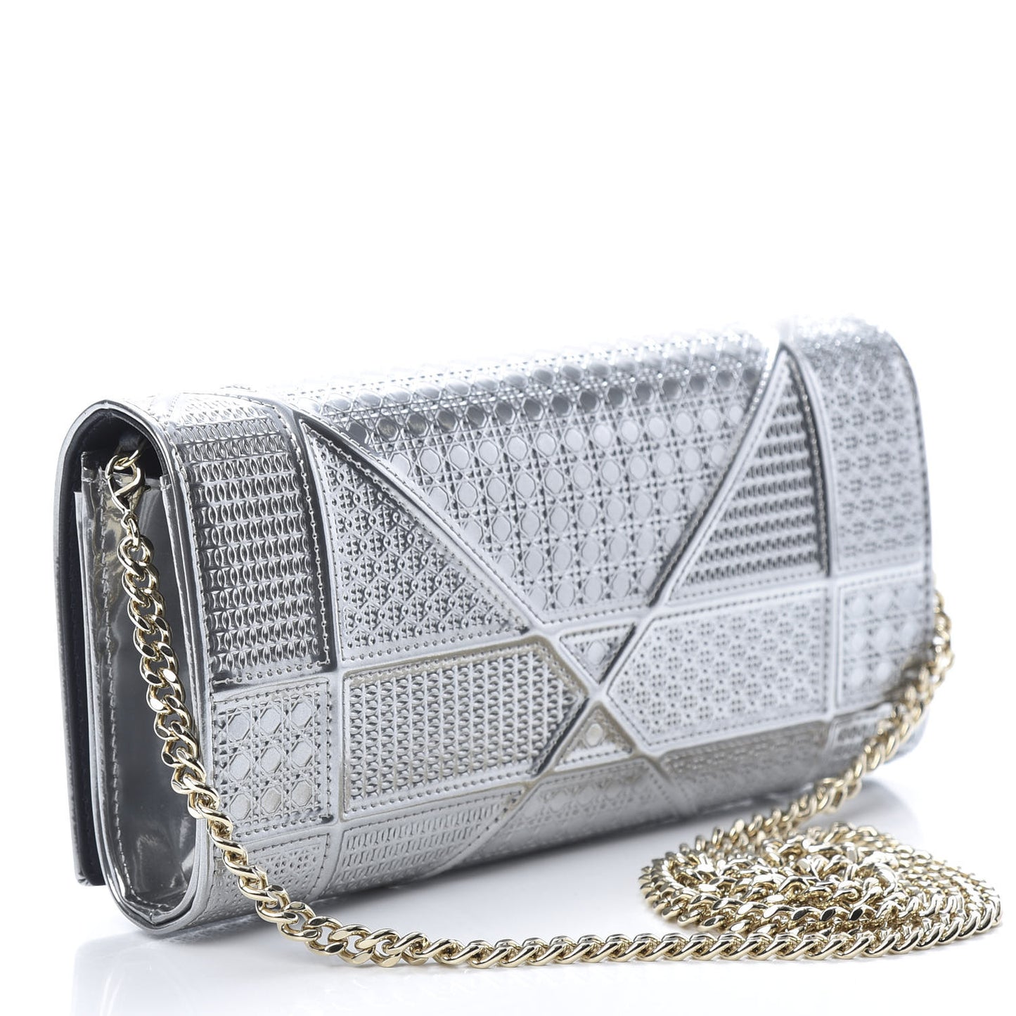 Metallic Patent Micro-Cannage Diorama Croisiere Chain Wallet Silver