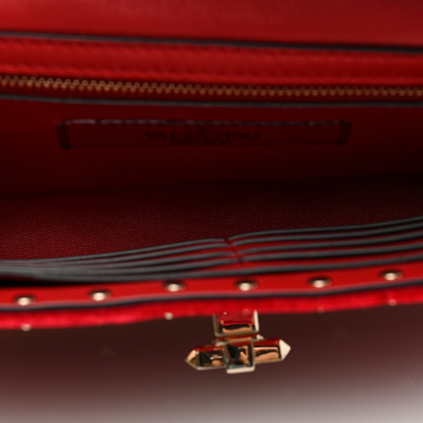Velvet Rockstud Spike Wallet on Chain Rosso Valentino