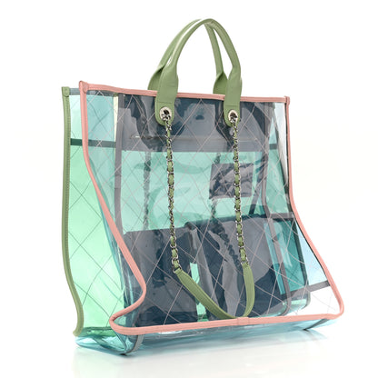 Chanel Lambskin PVC Quilted Large Coco Splash Shopping Bag Blue Green 2 of 9