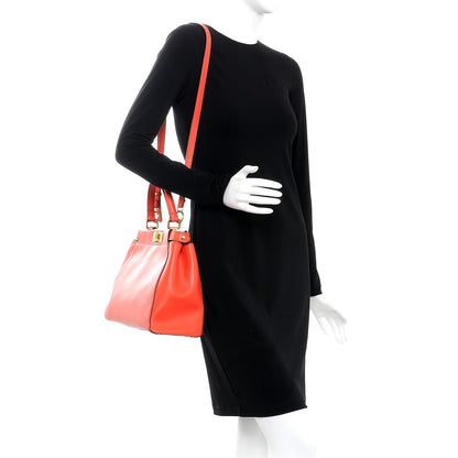 Fendi Vitello Morgan Fabric Jacquard Pequin Medium Peekaboo Iconic Satchel Papavero Tobacco Black 2 of 16