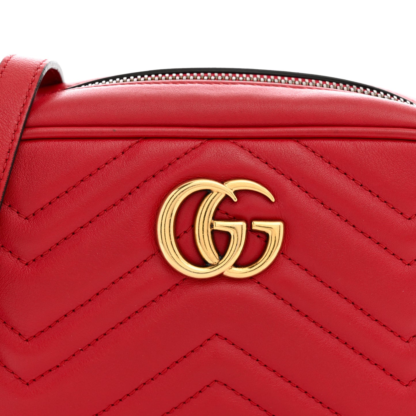 Calfskin Matelasse Mini GG Marmont Chain Shoulder Bag Hibiscus Red