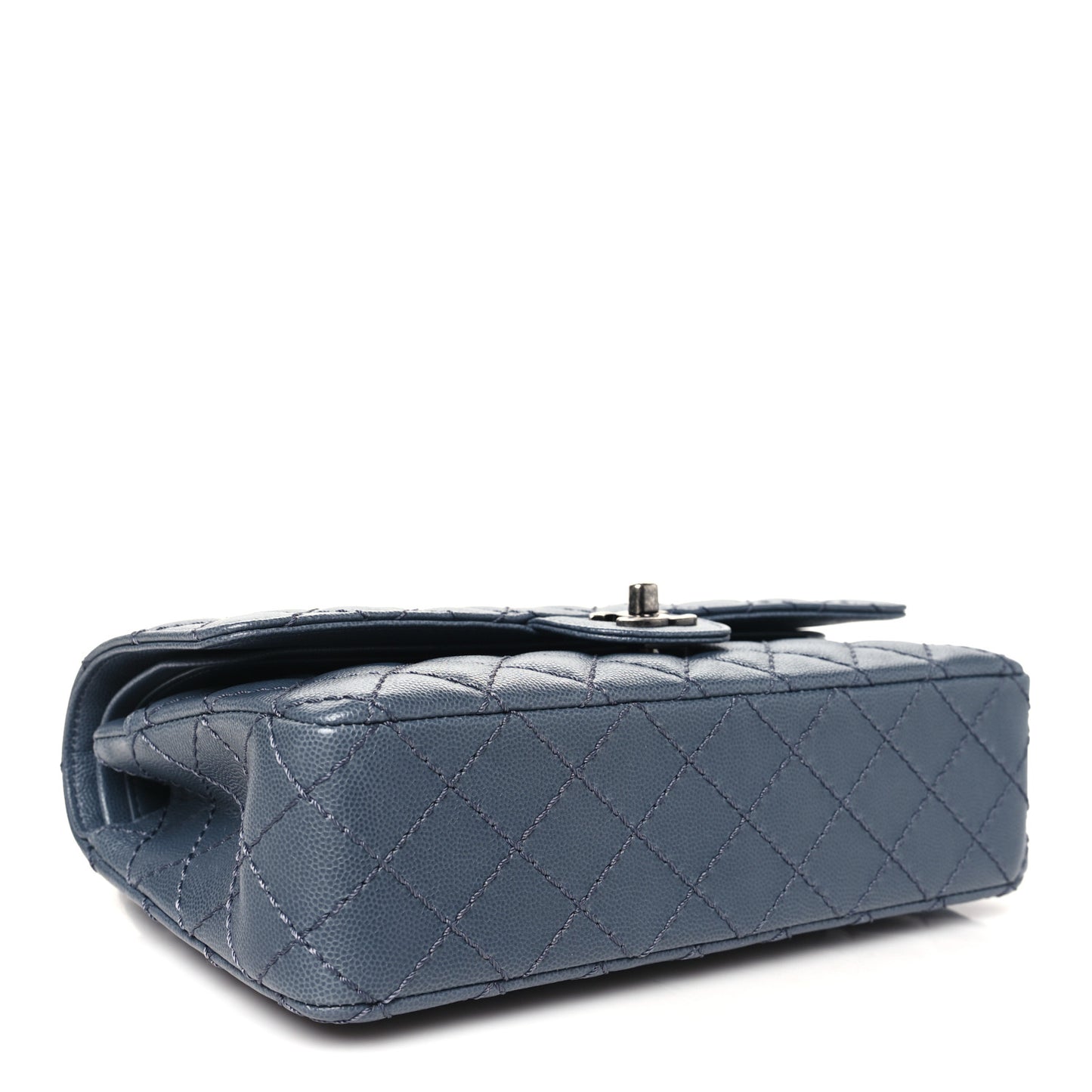 Caviar Quilted Medium Double Flap Grey