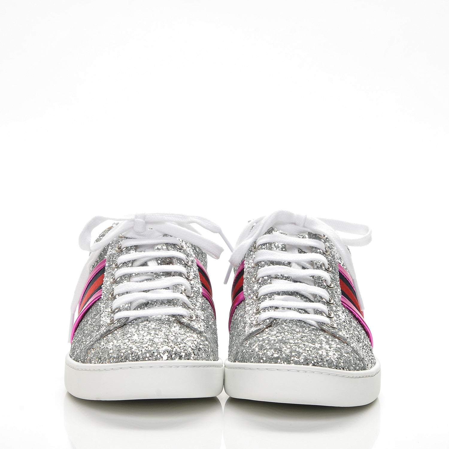 Gucci Glitter Web Ace Sneakers 38.5 Silver 2 of 8