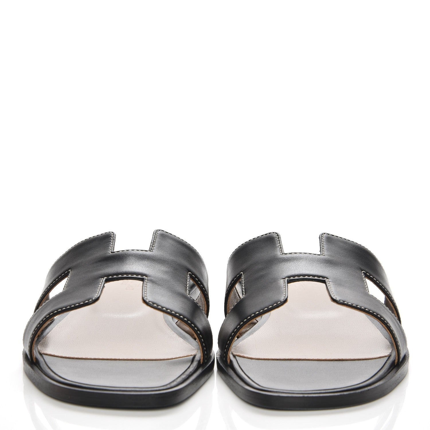 Hermes Box Calfskin Oran Sandals 38.5 Black 2 of 8