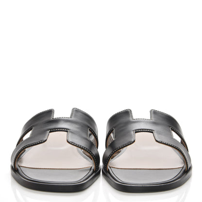 Hermes Box Calfskin Oran Sandals 38.5 Black 2 of 8