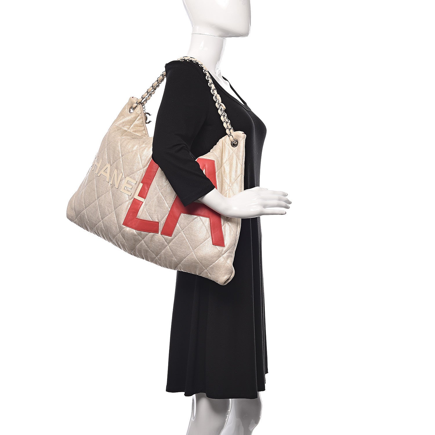 Chanel Metallic Jersey Quilted LA Tote Light Beige 2 of 9