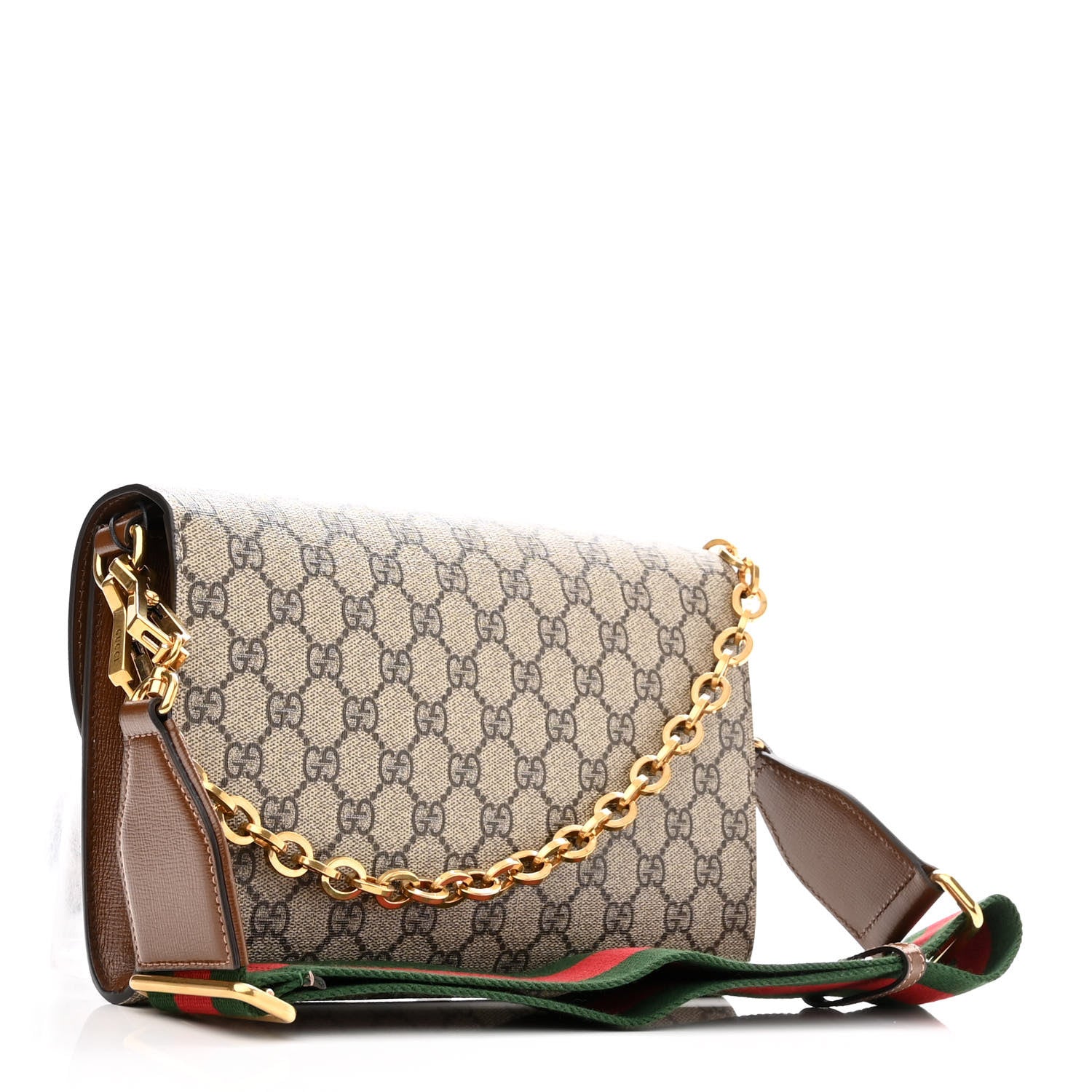 Gucci GG Supreme Monogram Azalea Calfskin Web Small Horsebit 1955 Crossbody Bag Beige Ebony Brown Sugar 3 of 9