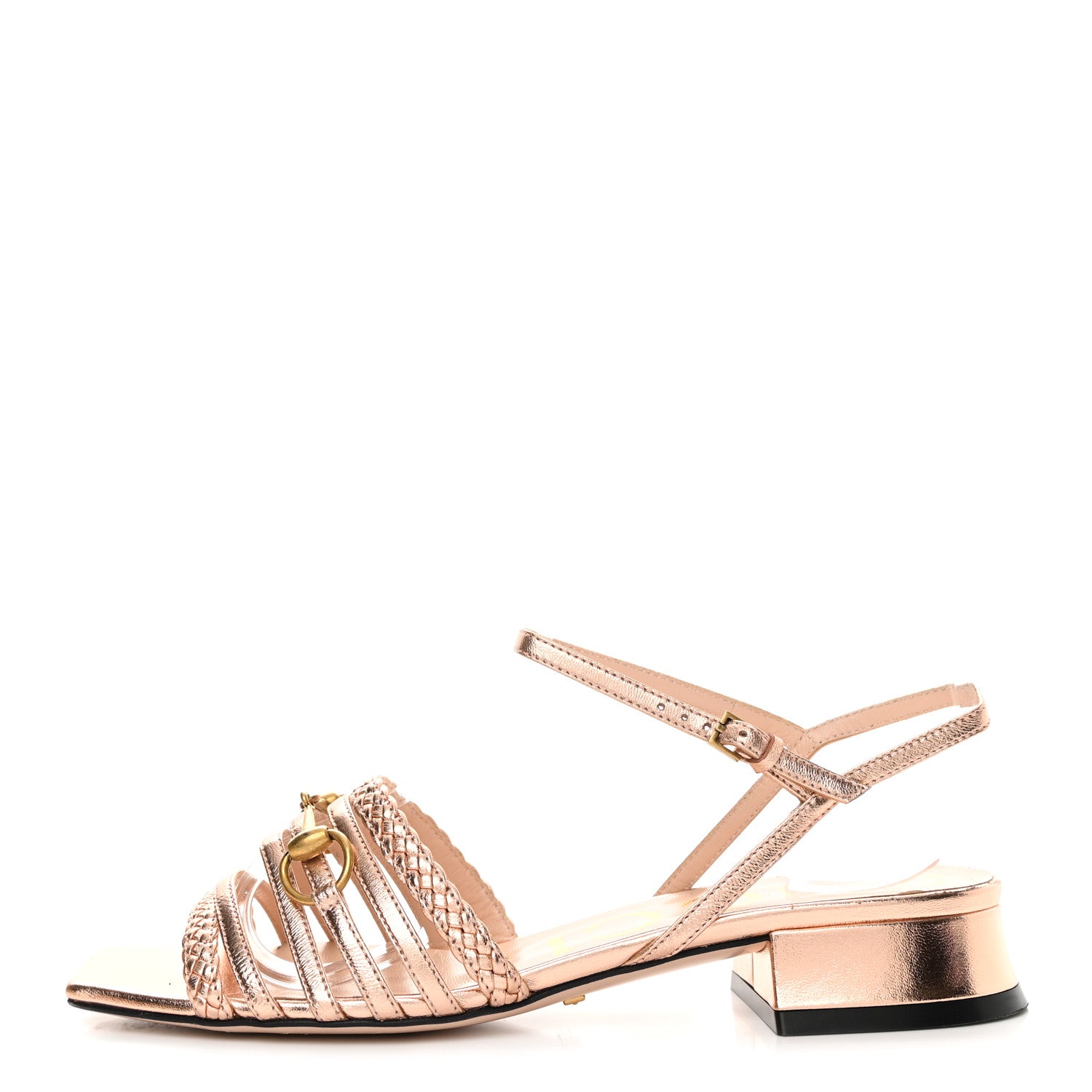 Gucci Metallic Nappa Braided Ketty Horsebit Sandals 35 Salmone 1 of 11