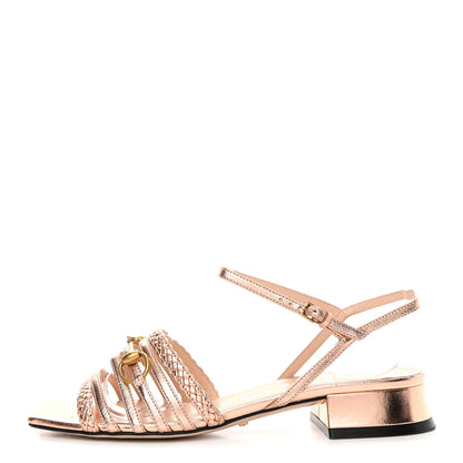 Gucci Metallic Nappa Braided Ketty Horsebit Sandals 35 Salmone 1 of 11