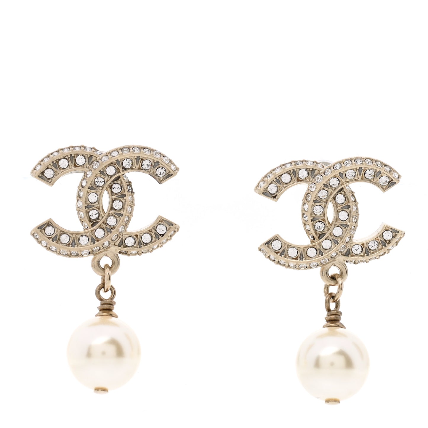 Crystal Pearl CC Drop Earrings Gold