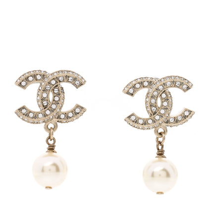 Chanel Crystal Pearl CC Drop Earrings Gold 1 of 5