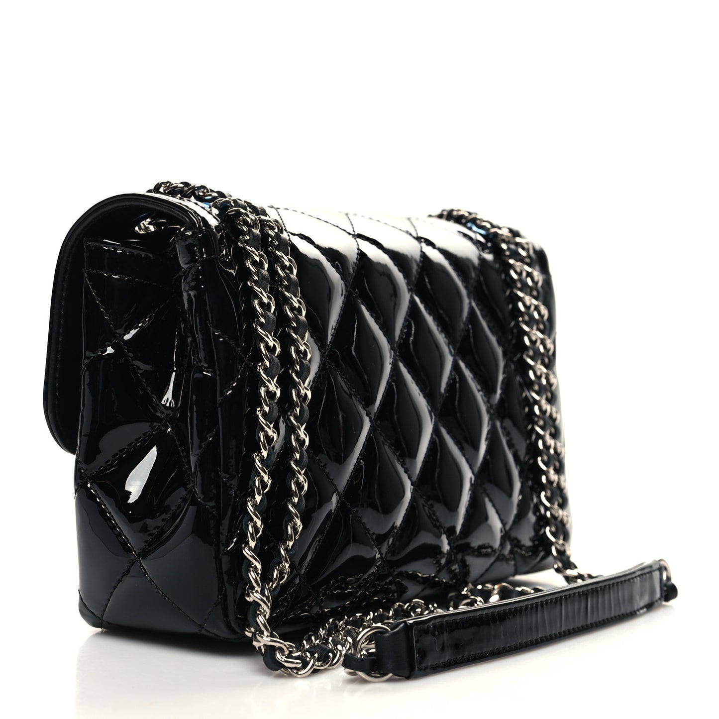 Patent Quilted Small Coco Shine Flap Black