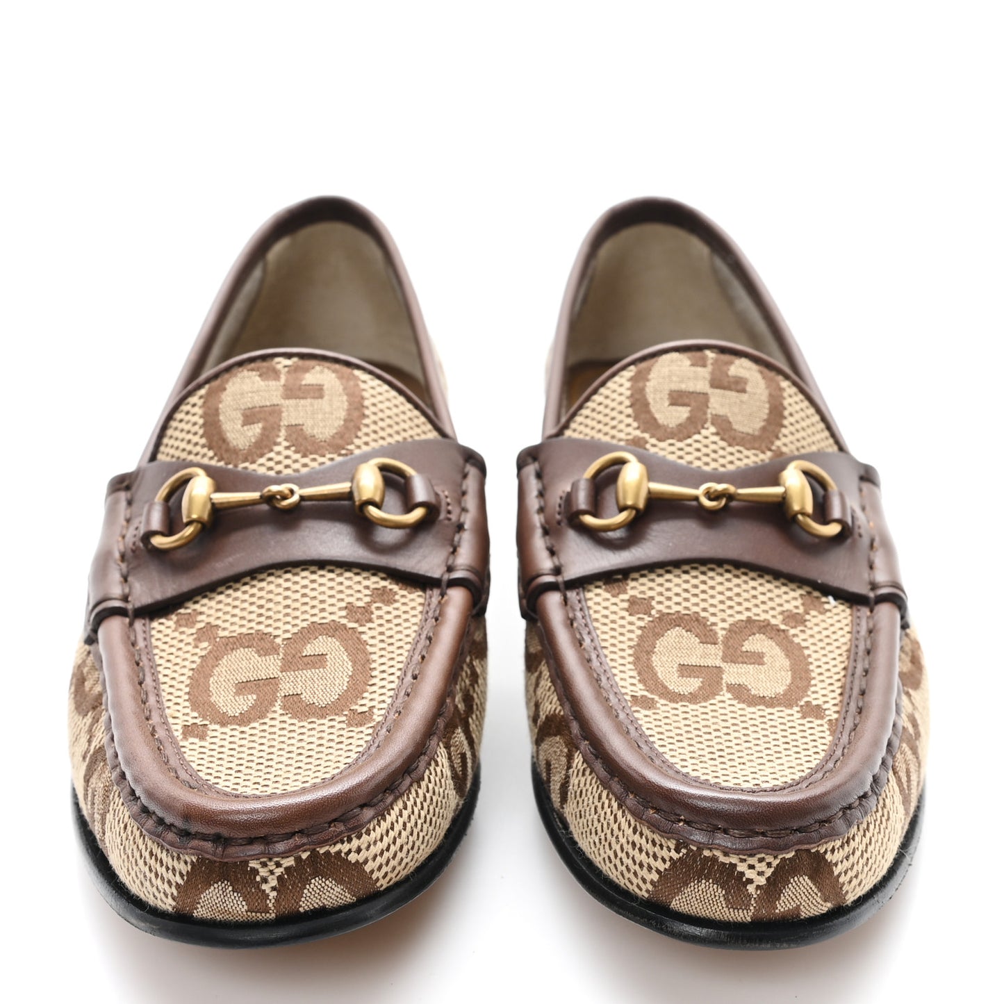 Monogram Jumbo GG Malaga Kid Horsebit Womens Jordaan Loafers 36.5 Beige Ebony New Acero
