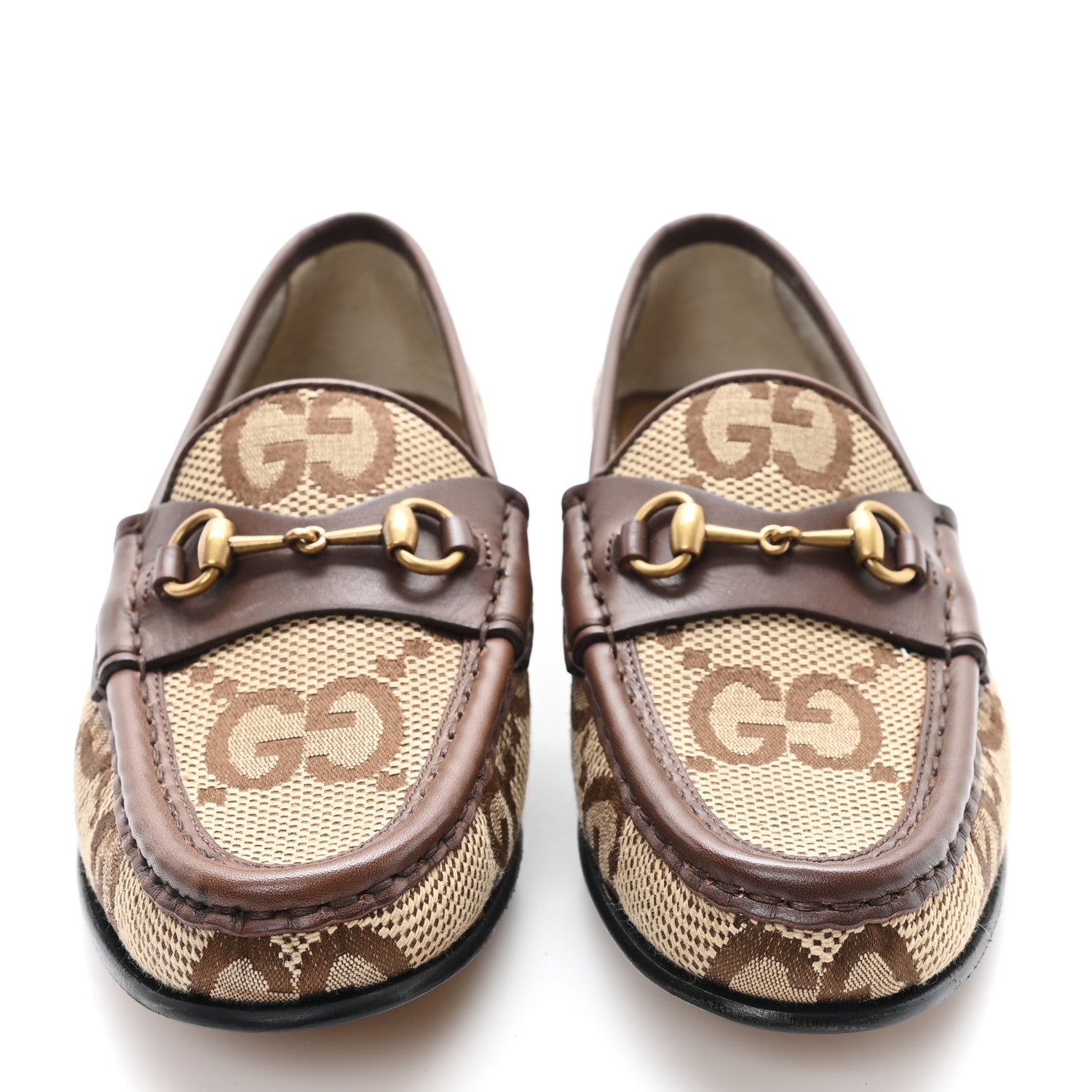 Gucci Monogram Jumbo GG Malaga Kid Horsebit Womens Jordaan Loafers 36.5 Beige Ebony New Acero 3 of 9