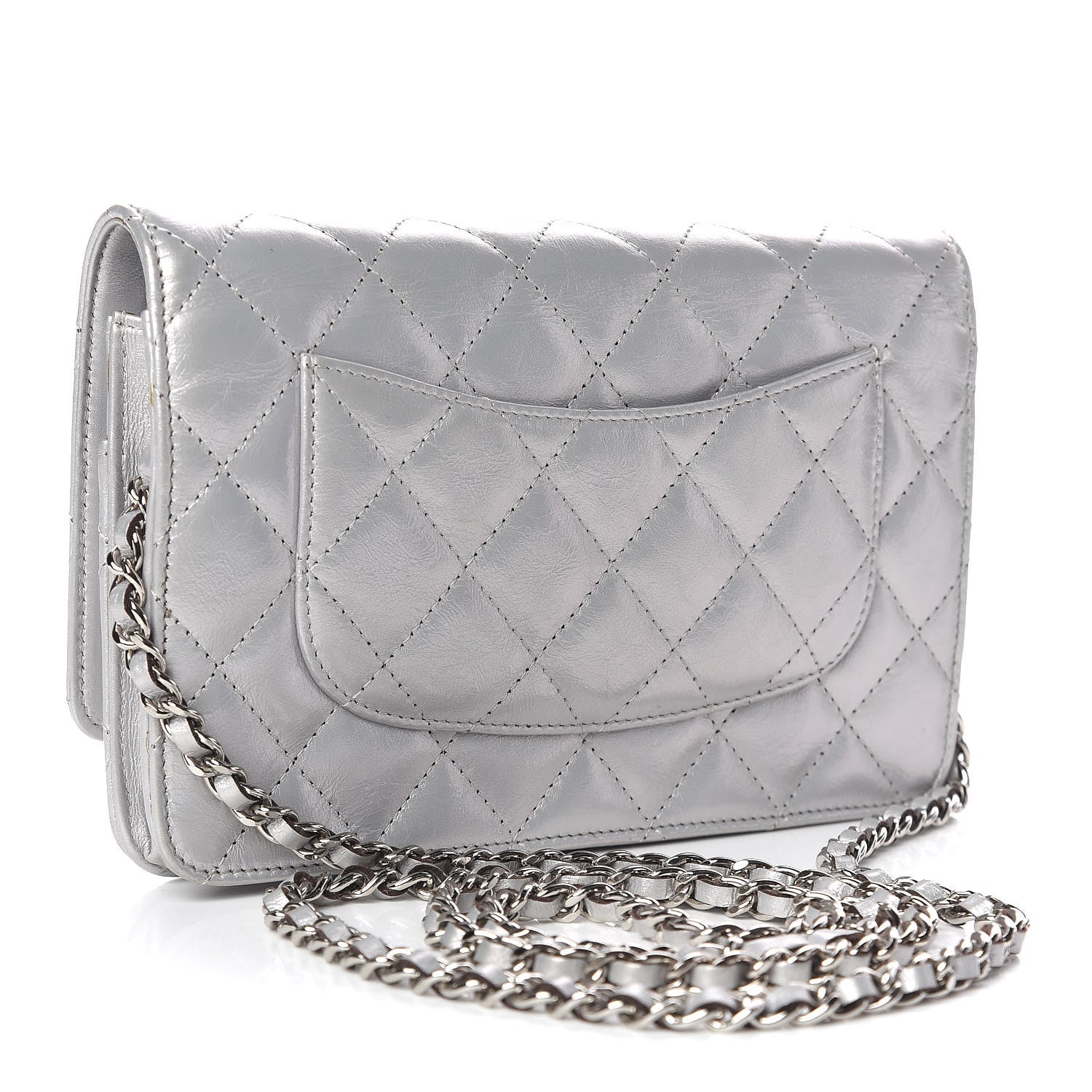 Chanel Metallic Aged Calfskin Reissue Wallet On Chain WOC Silver 3 of 10