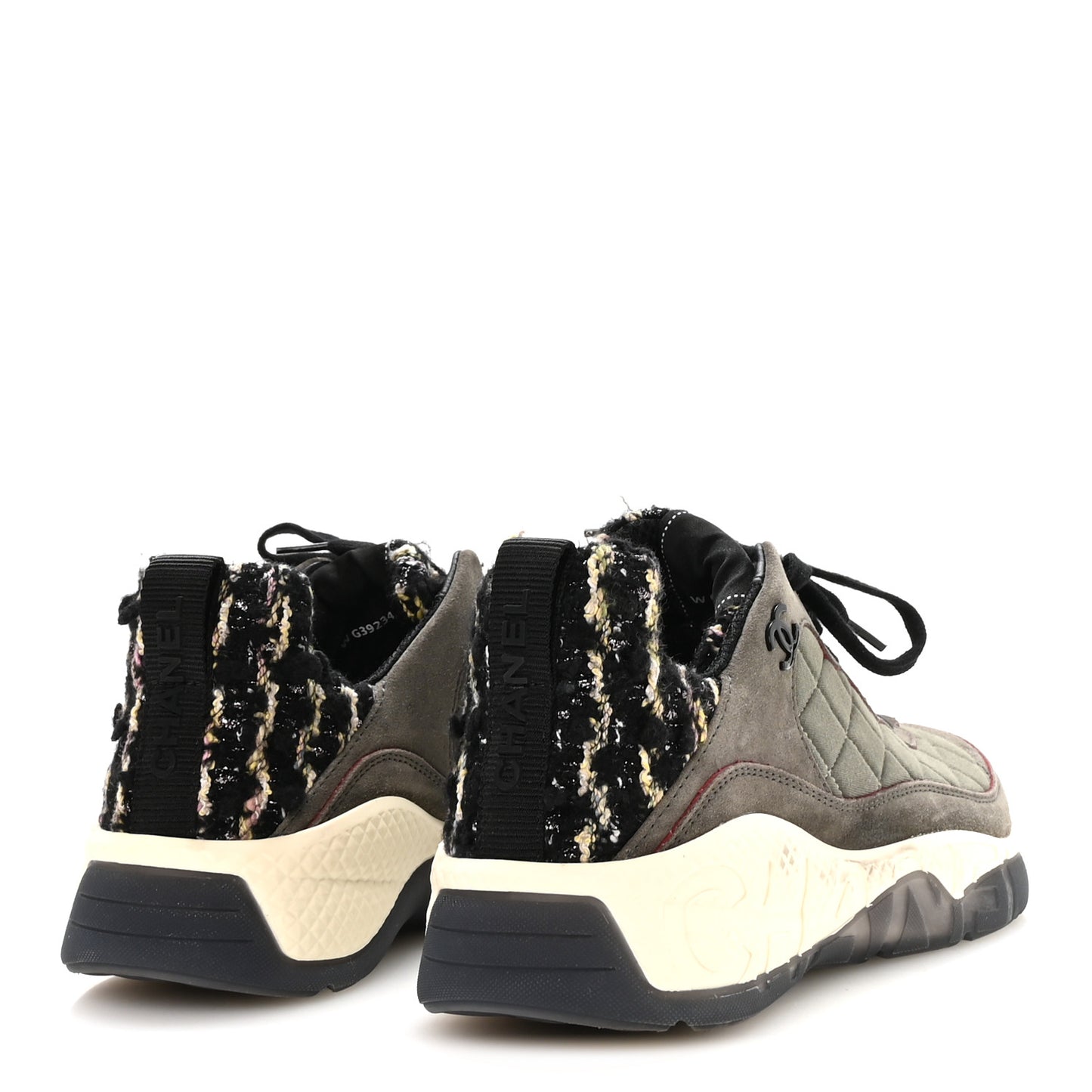 Tweed Suede Calfskin Grained Calfskin Womens CC Sneakers 40 40 Grey Black Multicolor