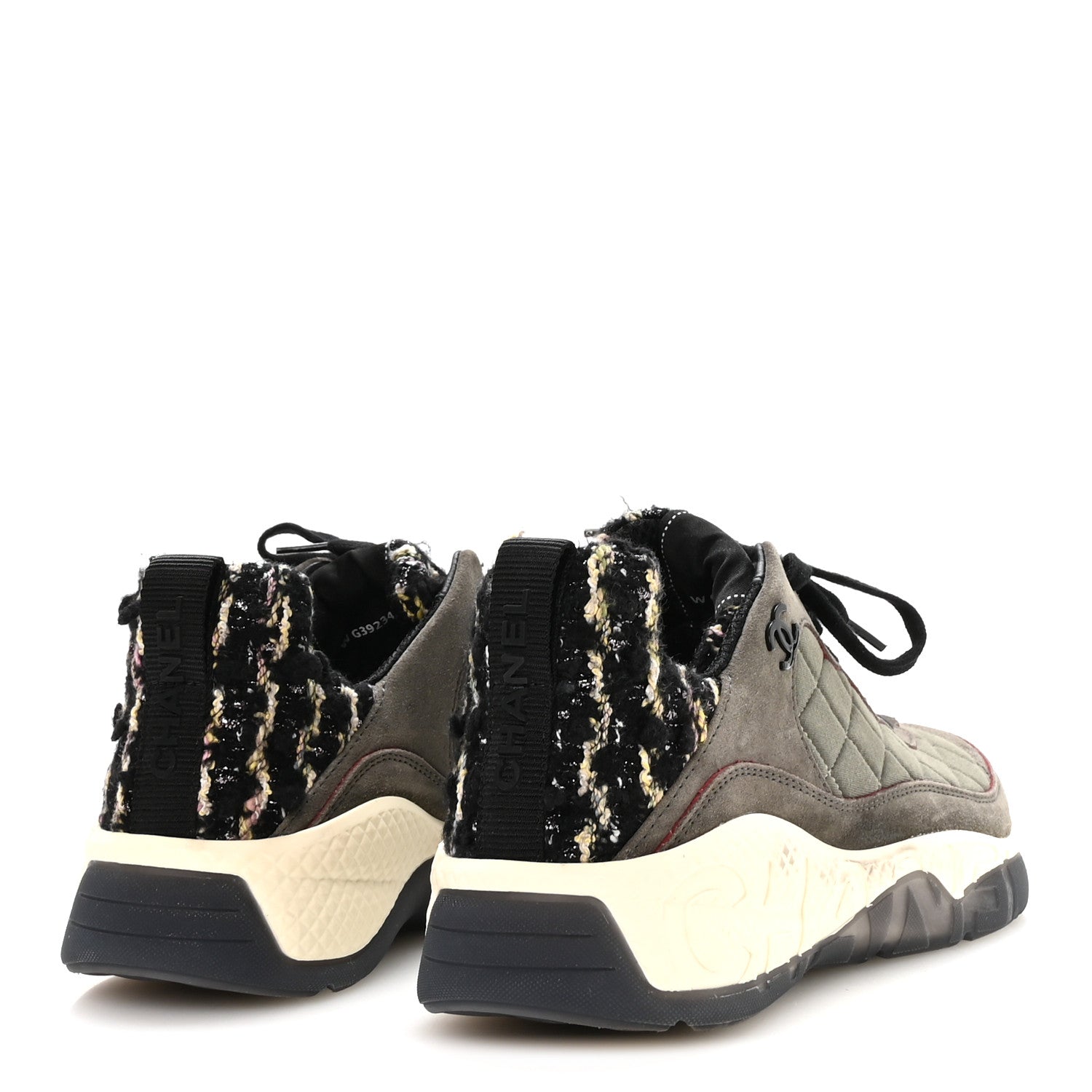 Chanel Tweed Suede Calfskin Grained Calfskin Womens CC Sneakers 40 40 Grey Black Multicolor 5 of 10