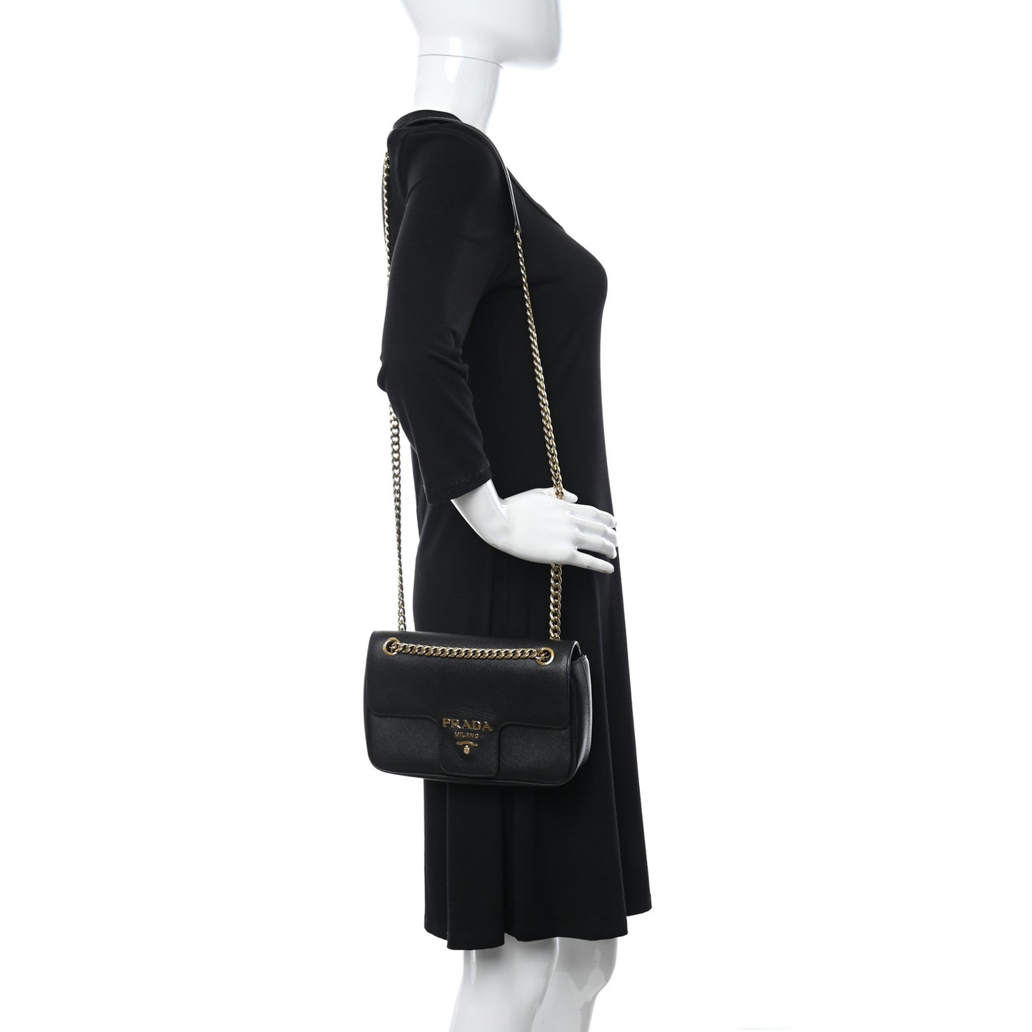 Saffiano Flap Shoulder Bag Black