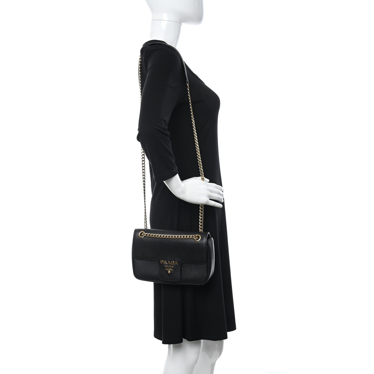Prada Saffiano Flap Shoulder Bag Black 2 of 11