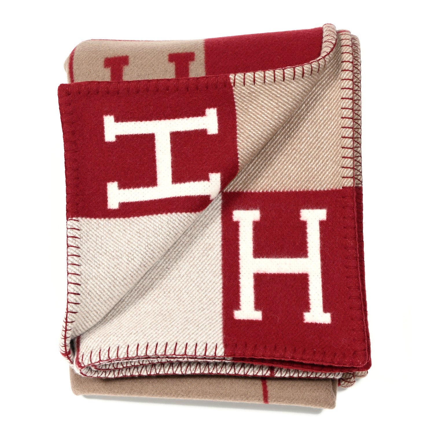 Hermes Wool Cashmere Avalon III Blanket Ecru Rouge H 2 of 4